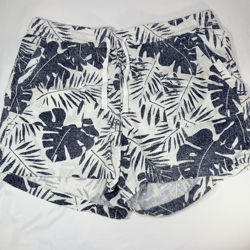 Nautica‎ Shorts Women's White Blue XL Tropical Leaf Print Pull On Elastic Waist